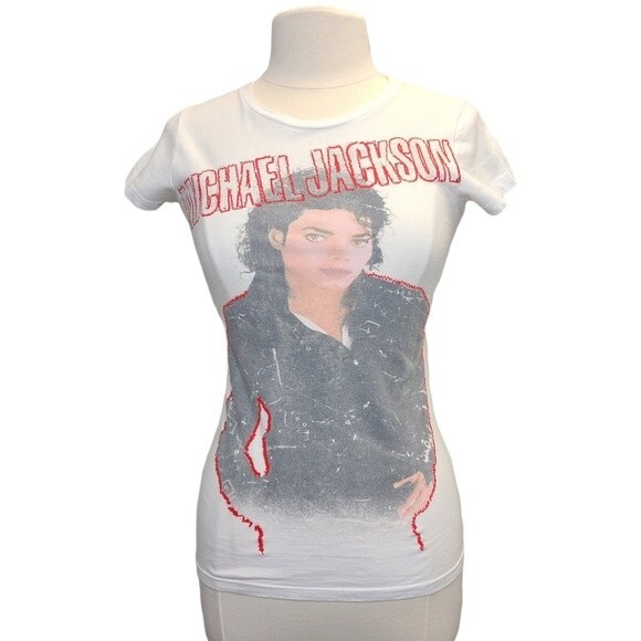 VTG 2009 Unique Michael Jackson Cool Graphic Texture Short Sleeve Tee Womens S - Picture 2 of 8